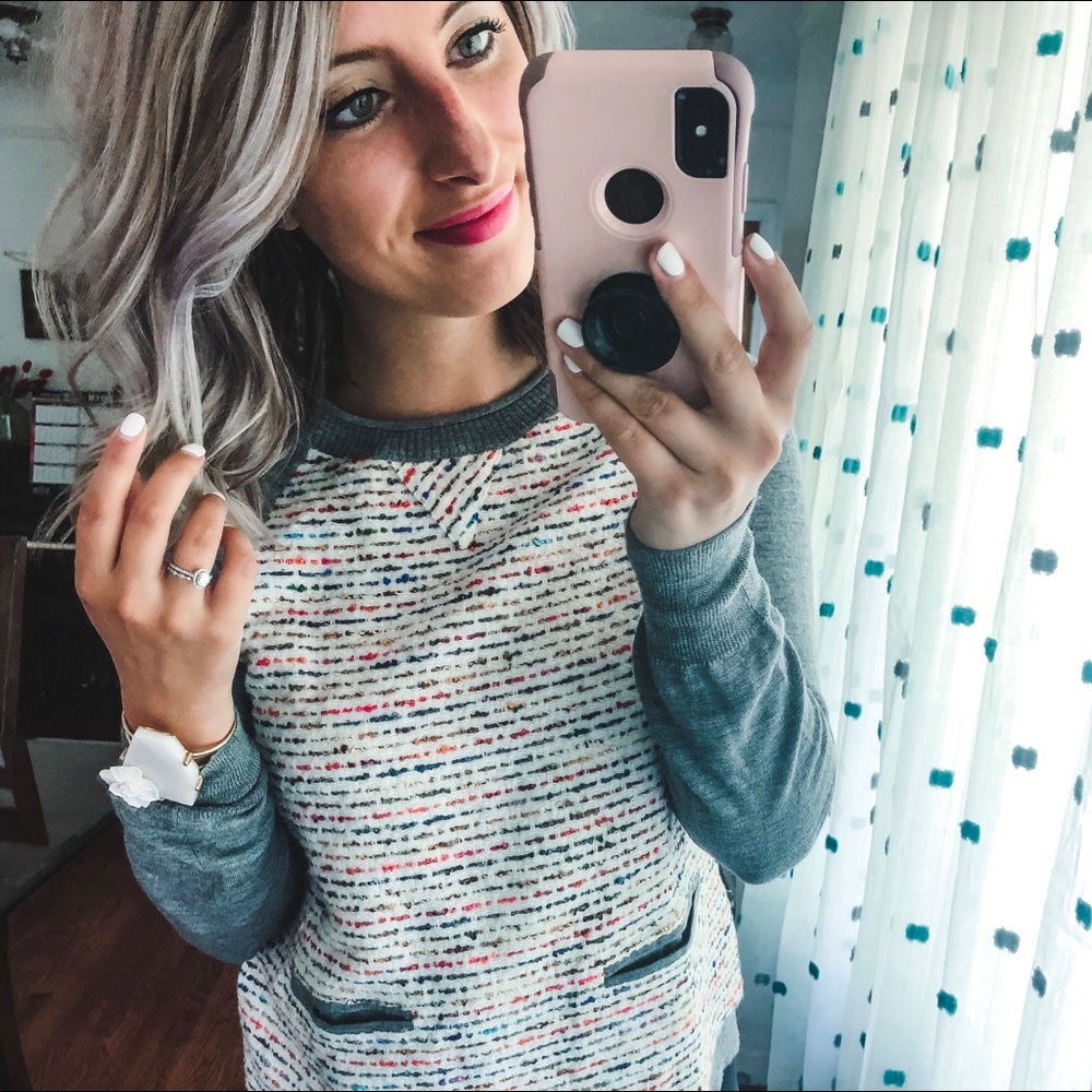 J. Crew Grey Spotted Pocket Sweater XS - Picture 1 of 7
